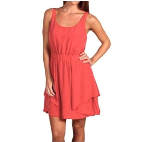 BCBGGeneration Sleeveless Burnt Coral Mini Dress Layered Hem - Size Medium - Picture 1 of 15